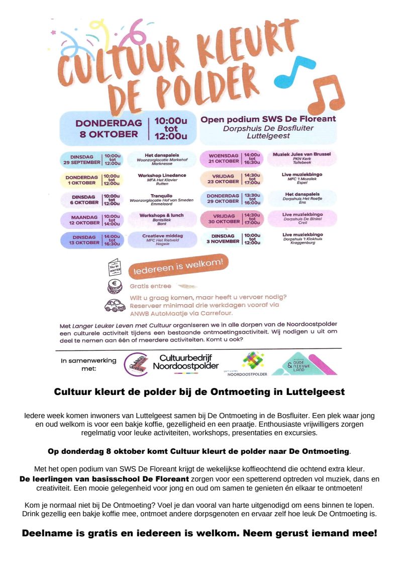 Cultuur kleurt de polder bij de Ontmoeting in Luttelgeest