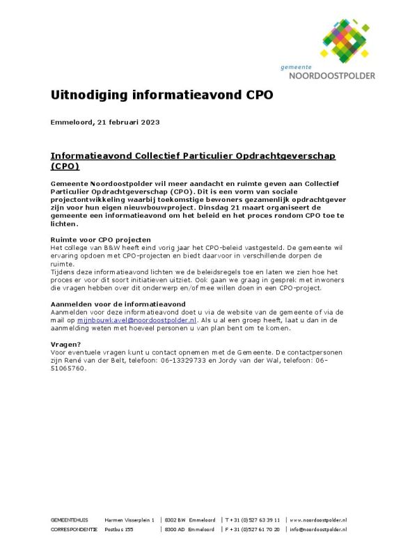 Uitnodiging voor informatieavond CPO